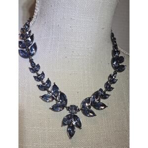 Beautiful Sapphire Blue Rhinestone Pstc Vtg Necklace Rhodium Plated 18" Festive